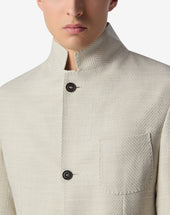 Jacket Latte Spina Di Pesce In Misto Lana