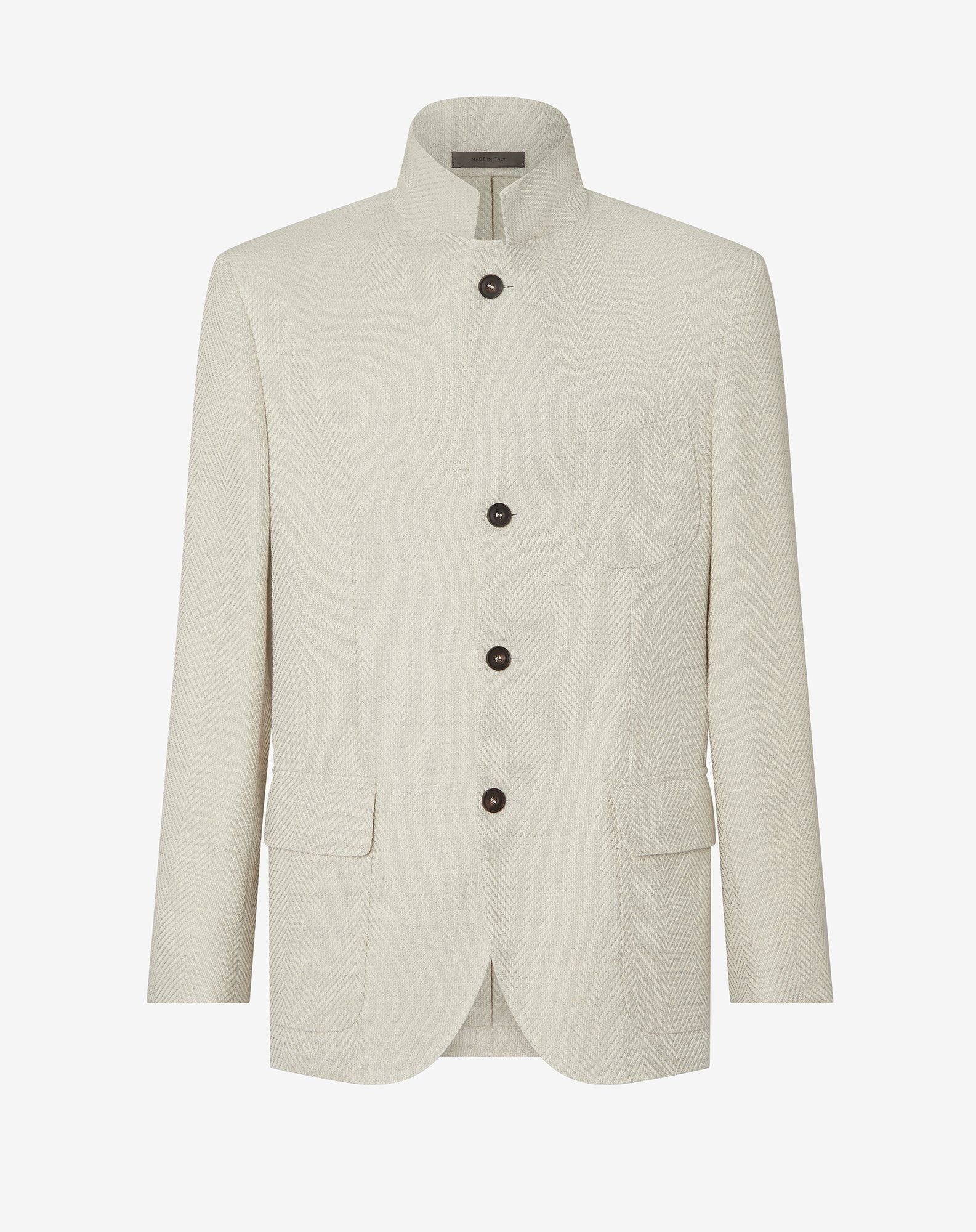 Jacket grigio/latte spina di pesce in misto lana