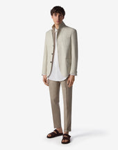 Jacket Latte Spina Di Pesce In Misto Lana