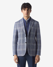Jacket Indaco Con Pettorina In Lino E Lana