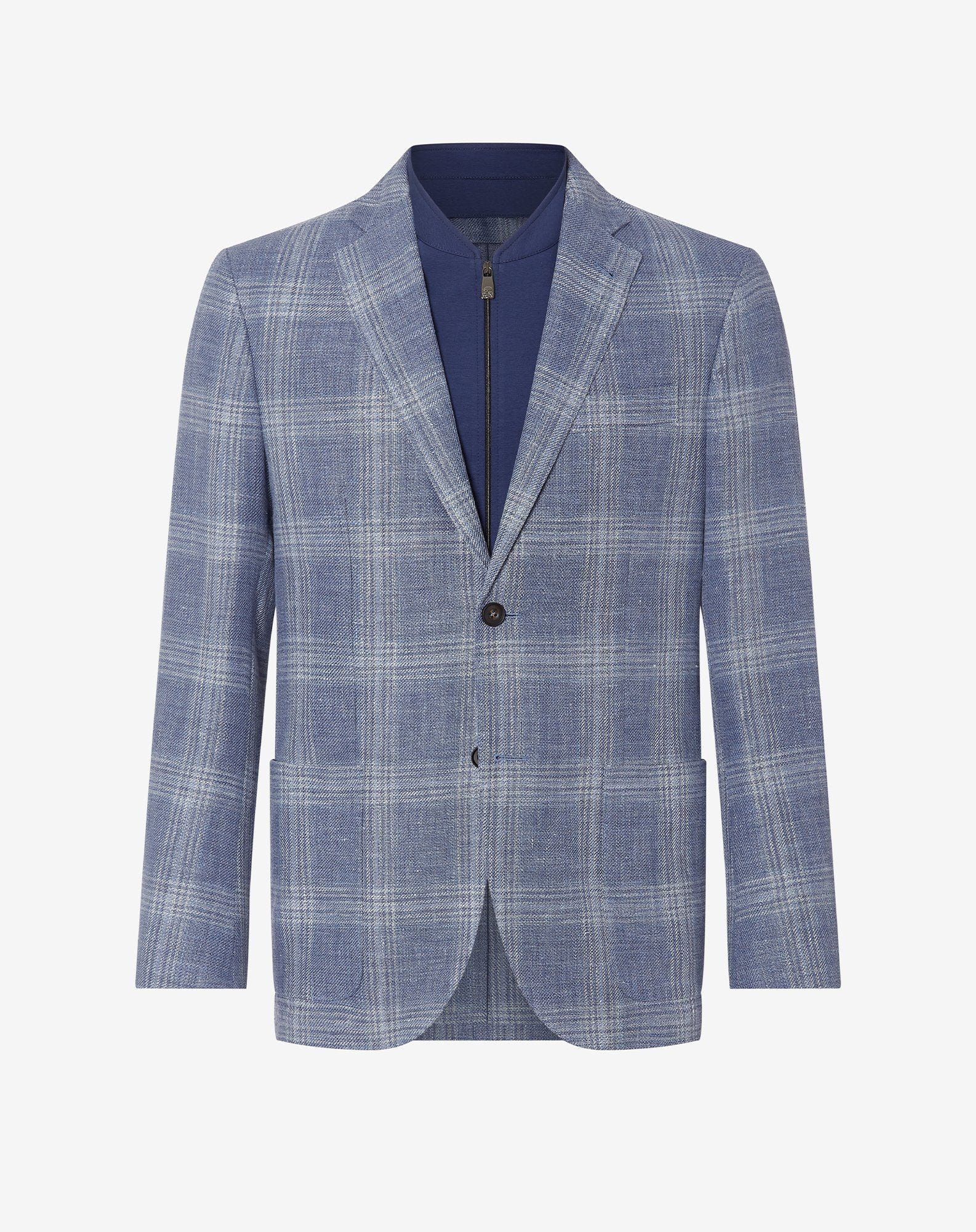 Jacket blu indaco con pettorina in lino e lana