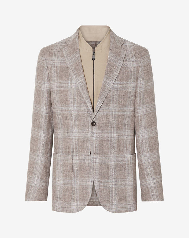 Jacket marrone chiaro con pettorina in lino e lana