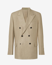 Jacket doppiopetto beige in lino natté