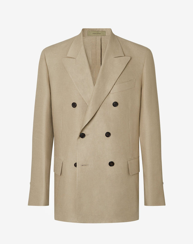 Jacket doppiopetto beige in lino natté