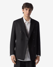 Jacket Doppiopetto Nera In Lana E Lino