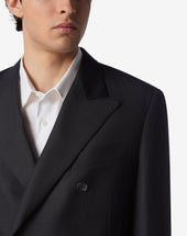 Jacket Doppiopetto Nera In Lana E Lino