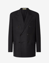 Jacket Doppiopetto Nera In Lana E Lino