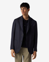 Jacket Monopetto Navy In Lana E Lino