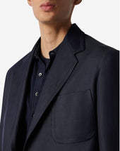 Jacket Monopetto Navy In Lana E Lino
