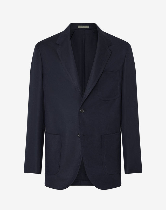 Jacket Monopetto Navy In Lana E Lino