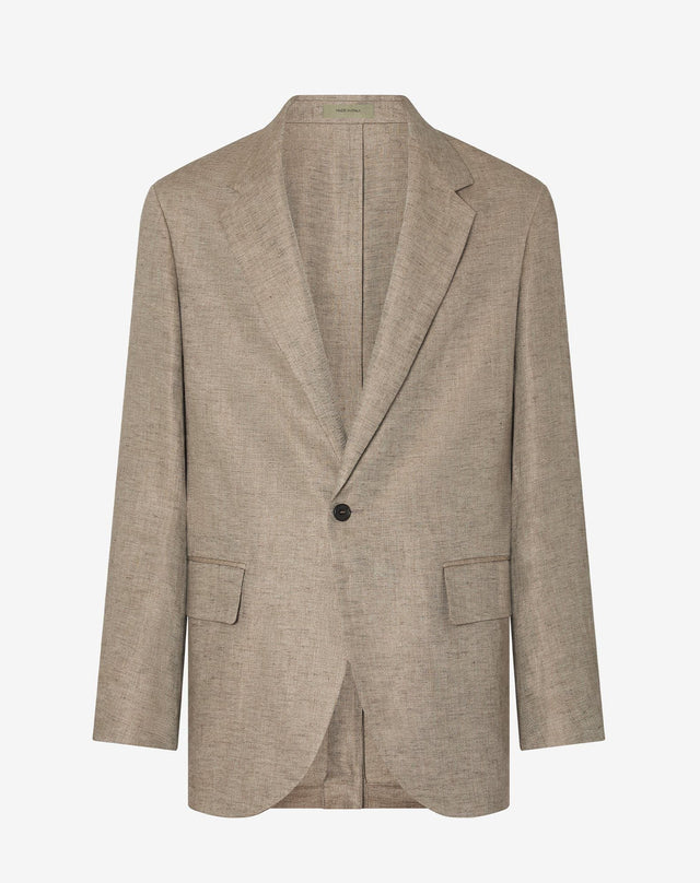 Jacket monopetto beige in lino delavè