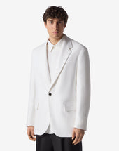 Jacket Monopetto Bianca In Twill Di Lino