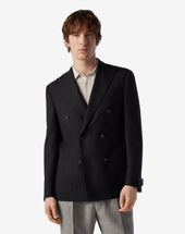 Jacket Doppiopetto Nera In Lana Hopsack 110 S