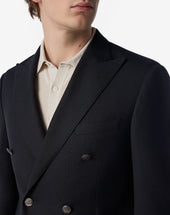 Jacket Doppiopetto Nera In Lana Hopsack 110 S