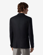 Jacket Doppiopetto Nera In Lana Hopsack 110 S