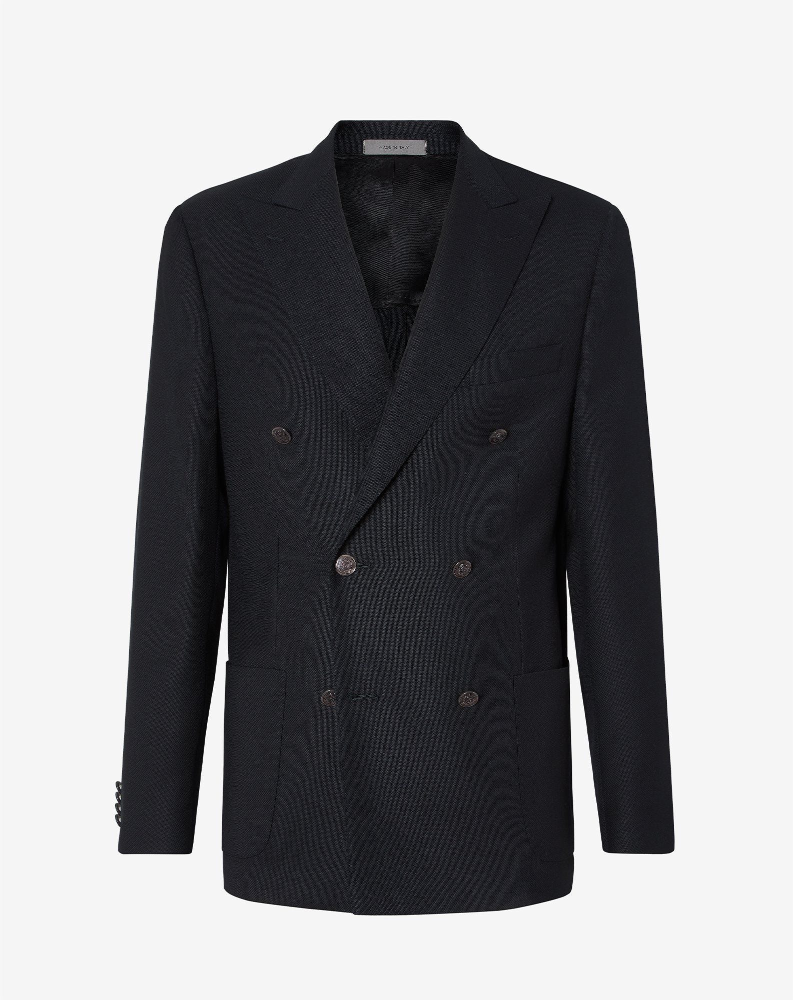 Jacket Doppiopetto Nera In Lana Hopsack 110 S