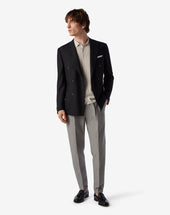 Jacket Doppiopetto Nera In Lana Hopsack 110 S