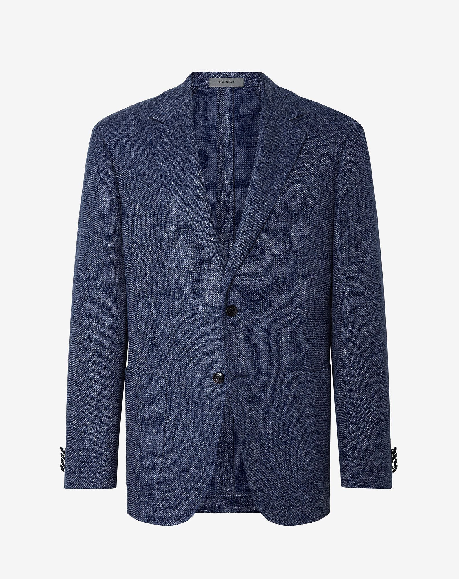 Jacket monopetto blu in lana e lino