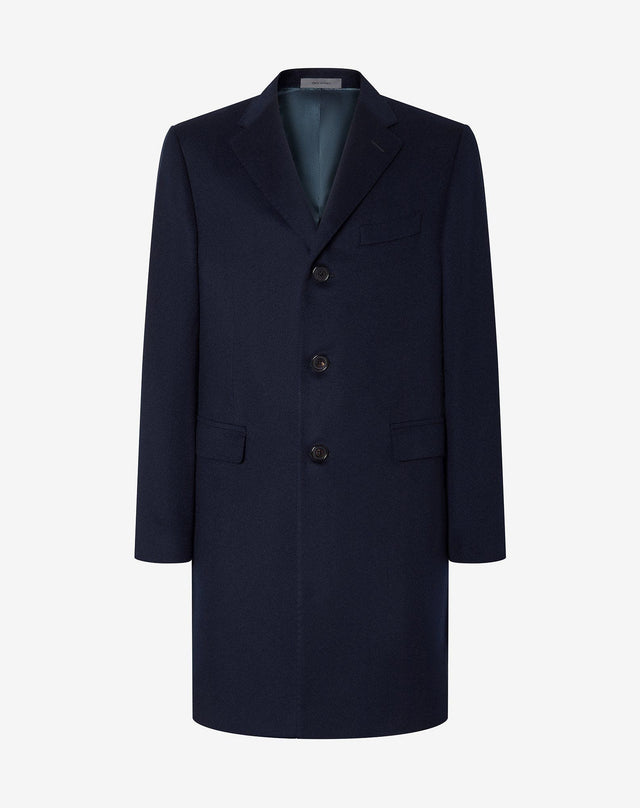 Coat blu cina in beaver di puro cashmere