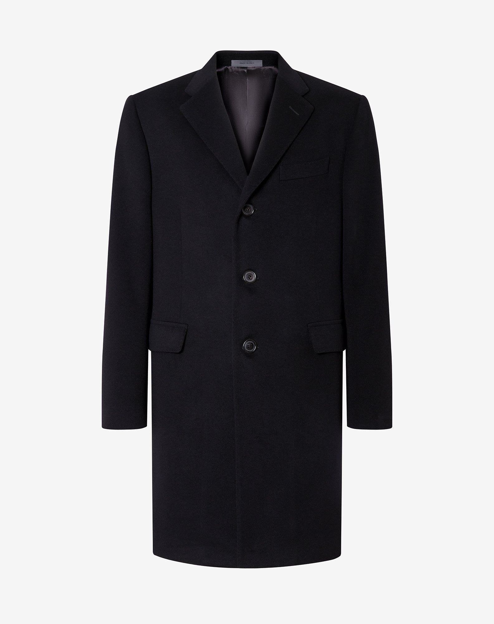 Coat nero in beaver di lana superfine