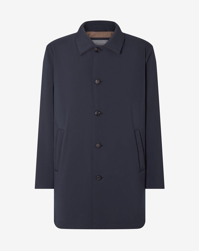 Impermeabile blu navy in popeline tecnico