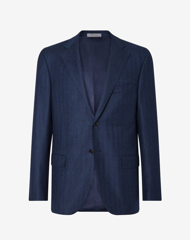 Jacket blu navy in lana spina di pesce