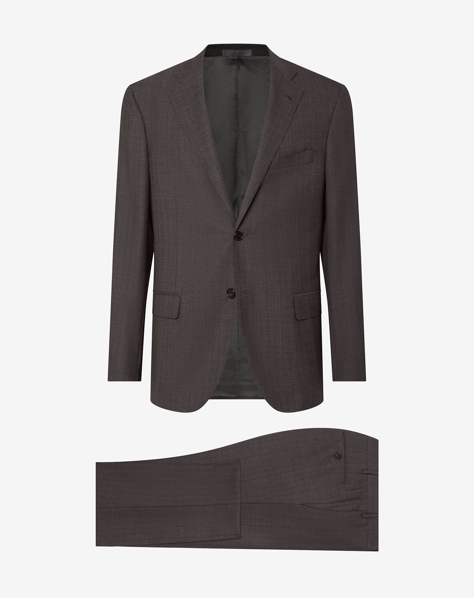 Suit marrone in twill di lana S140s a righe