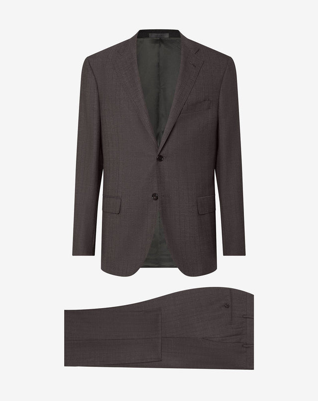 Suit marrone in twill di lana S140s a righe