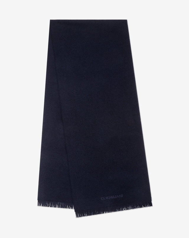 Scarf blu navy in pura lana jacquard