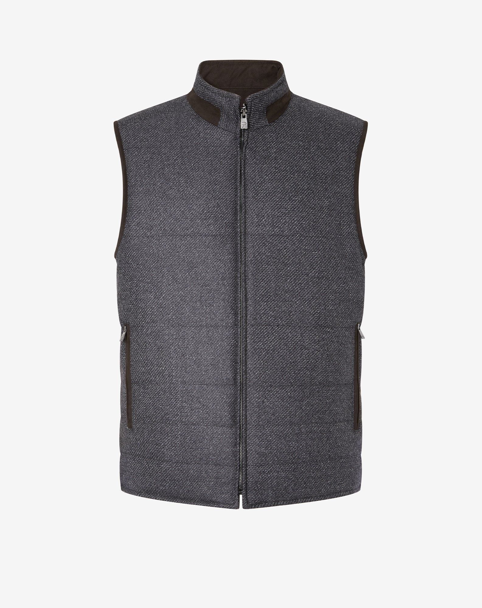 Gilet grigio in twill di lana fantasia