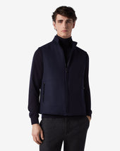 Gilet Navy In Twill Di Lana