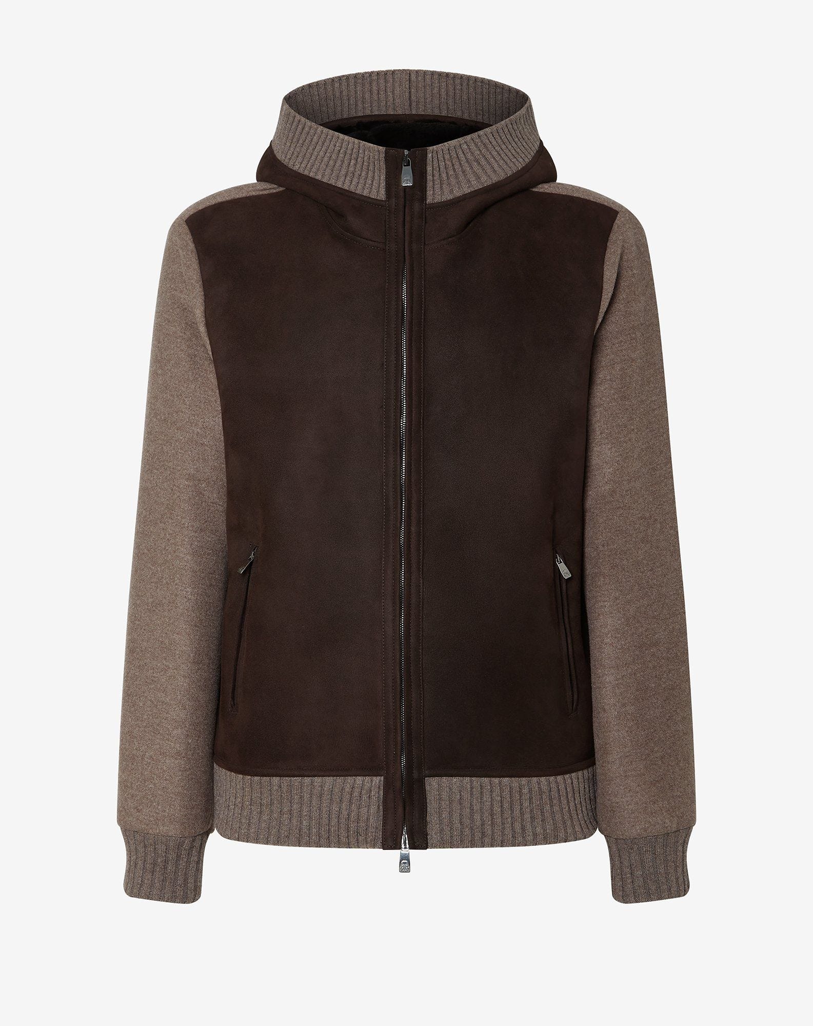 Jacket Scuro Bimaterica In Pelle