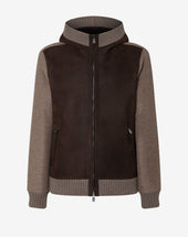 Jacket marrone scuro bimaterica in pelle