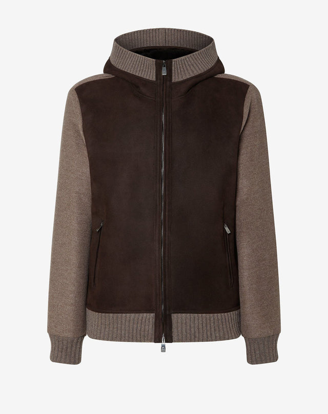 Jacket marrone scuro bimaterica in pelle