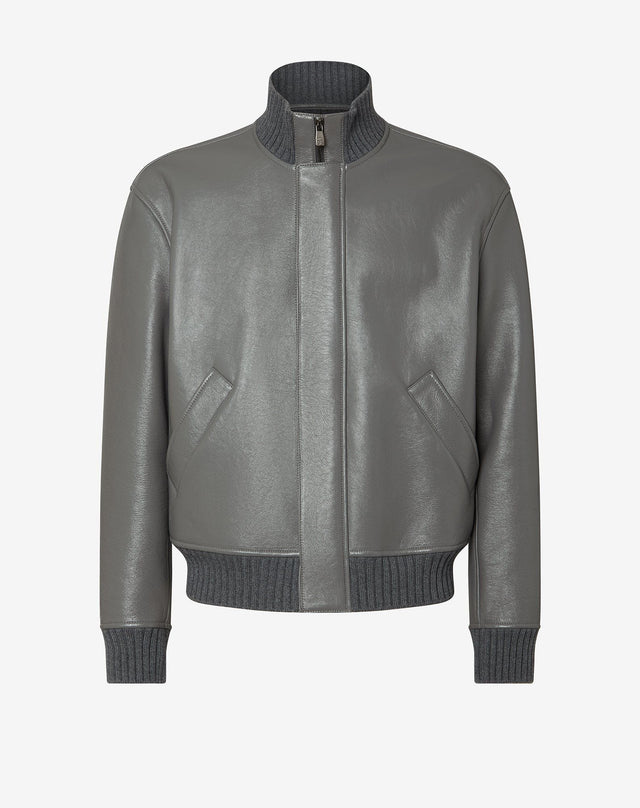 Giubbino grigio in nappa con interno in cashmere