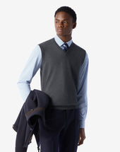 Gilet Scuro Melange In Lana Merino Extrafine