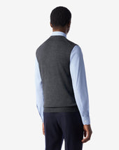 Gilet Scuro Melange In Lana Merino Extrafine