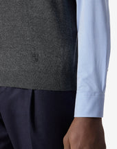 Gilet Scuro Melange In Lana Merino Extrafine