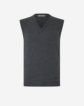 Gilet Scuro Melange In Lana Merino Extrafine