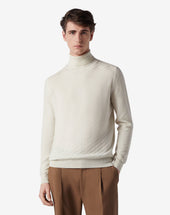 Sweater Collo Alto Bianca In Lana Merino Extrafine