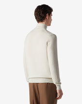 Sweater Collo Alto Bianca In Lana Merino Extrafine