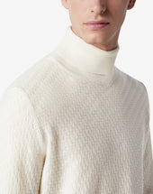 Sweater Collo Alto Bianca In Lana Merino Extrafine