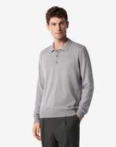 Polo Con Bottoni Chiaro Melange In Lana Merino Extrafine