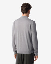 Polo Con Bottoni Chiaro Melange In Lana Merino Extrafine