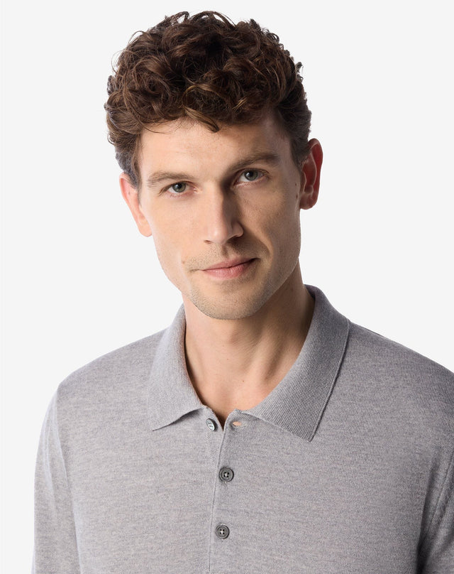 Polo con bottoni grigio chiaro melange in lana merino extrafine