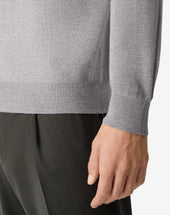 Polo Con Bottoni Chiaro Melange In Lana Merino Extrafine