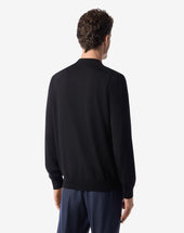 Polo Con Bottoni Nera In Lana Merino Extrafine