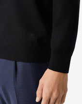 Polo Con Bottoni Nera In Lana Merino Extrafine