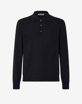 Polo Con Bottoni Nera In Lana Merino Extrafine