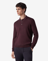 Polo Con Bottoni Viola In Lana Merino Extrafine